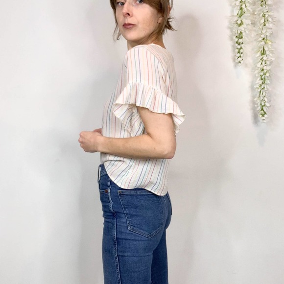 DREW rainbow stripe ruffle sleeve top 100% cotton kidcore rainbowcore - Picture 3 of 11